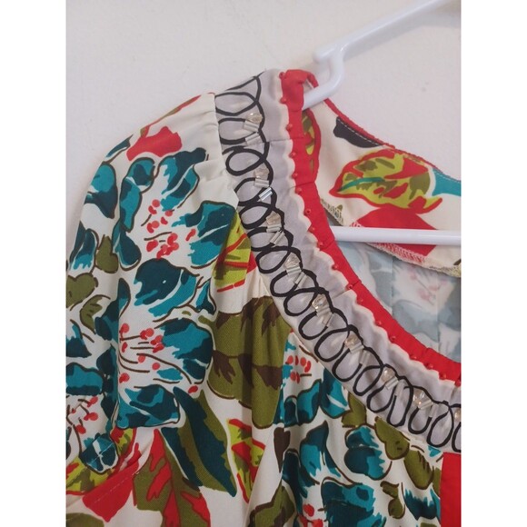 ECI New York Floral Shift Dress 10 Vtg Shortsleeve Beaded Tropical Hawaiian - Picture 4 of 9